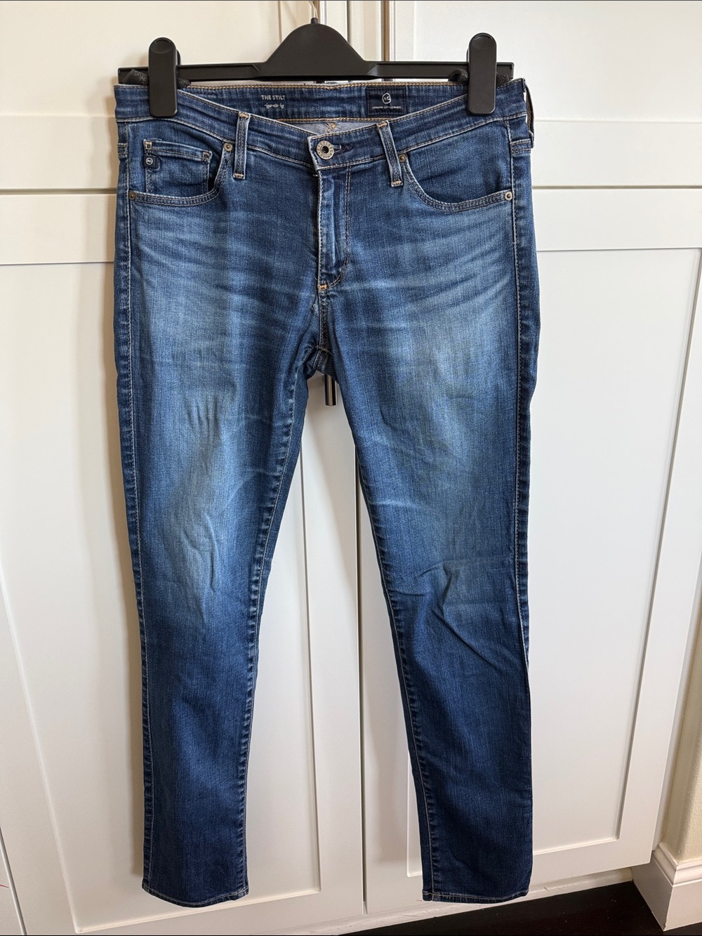 Ag Adriano Goldschmied The Stilt Cigarette Leg Jeans in Blue Wash with Fading 27